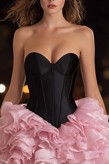 Sweetheart Black Pink Corset Homecoming Dress With Ruffles